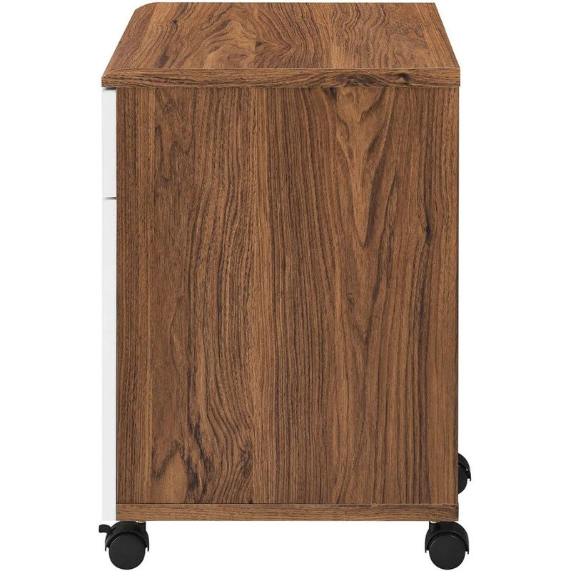 Mid-Century Modern Square File Cabinet, Rolling Cabinet with rolling cabinetwith  drawer, Walnut White