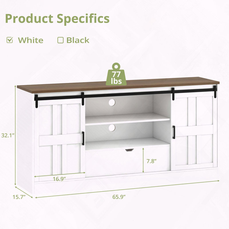 TV Stand Sliding Barn Doors Sturdy Scratch Resistant, White