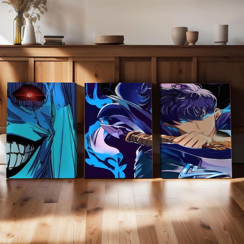 Ensemble de 3 affiches murales encadrées, style manga, sur toile, pour un décor moderne idéal pour le salon, la chambre ou le bureau. Affiches élégantes, prêtes à accrocher, aux couleurs vives et de haute qualité, parfaites pour les fans et les collectionneurs d'anime.