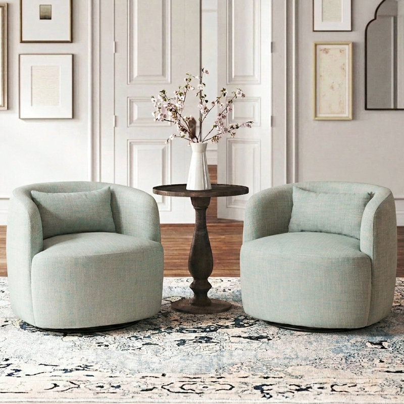 Jaydin 34" W Upholstered Swivel Barrel Chair, Teal