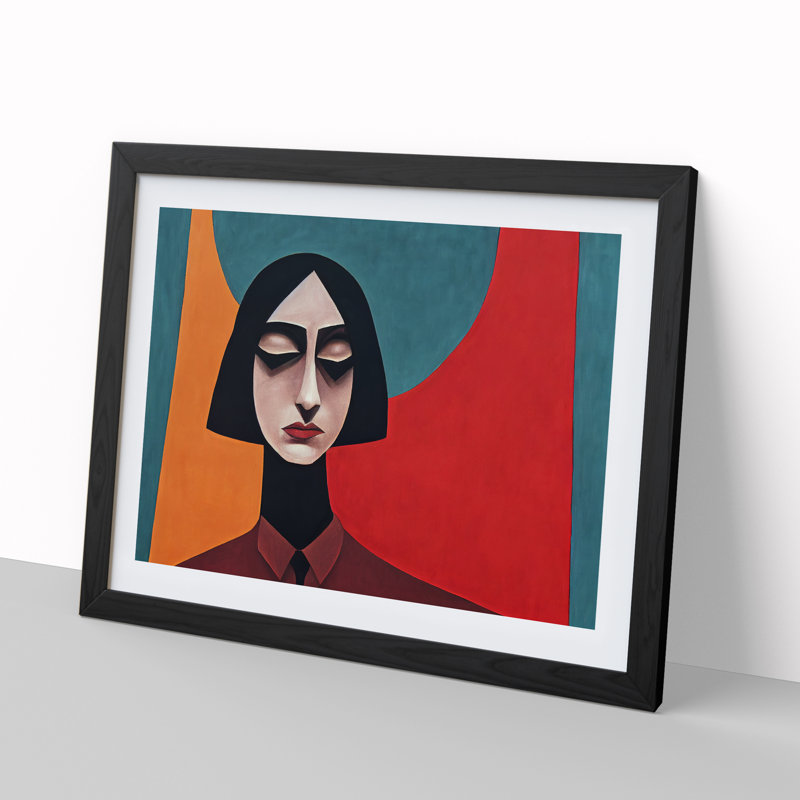 Abstract Portrait Of A Woman - Single Picture Frame Print, Black, 46cm H x 64cm W x 2cm D