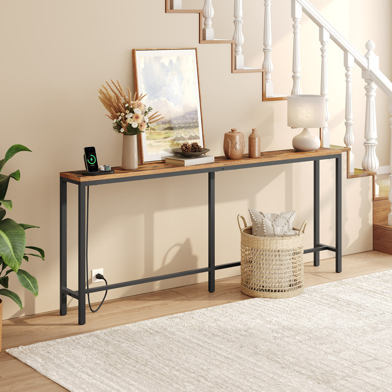Console avec prise de courant derrière le canapé, table d'entrée étroite, H 31,7 po x l 70,9 po x P 7,9 po, Brun rustique