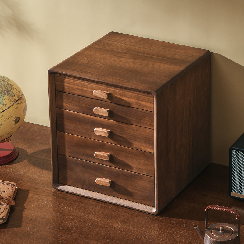 Organisateur de bureau en bois noyer noir avec 5 tiroirs, rangement pour fournitures de bureau, bijoux, cosmétiques , En bois