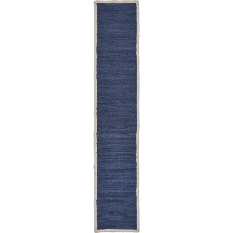 80" Navy Blue And Natural Solid With Border Cotton Table Runner