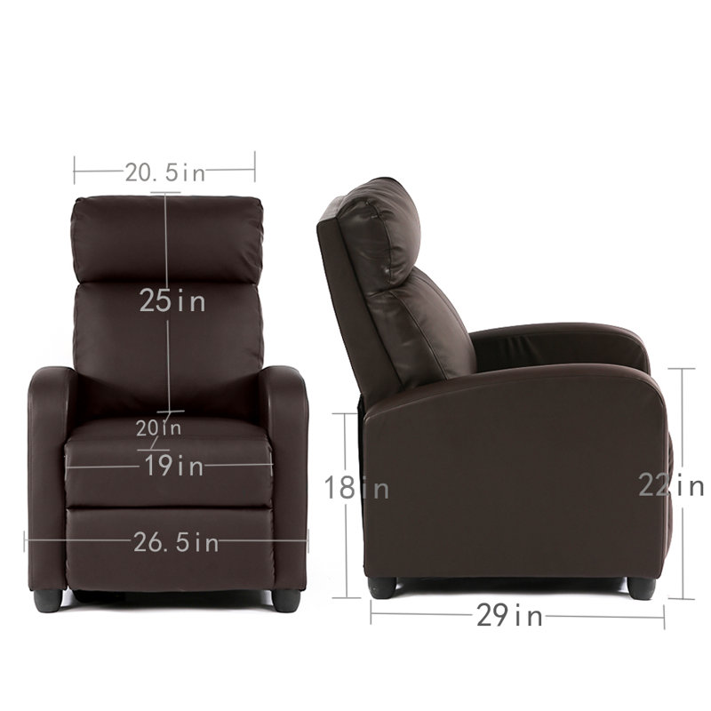 Recliner Chair Single Sofa Chair PU Leather Manual Reclining Lounge Modern Relaxing Recliner Chair Home Theater Sofa Furniture with Backrest, Push Back Armrest