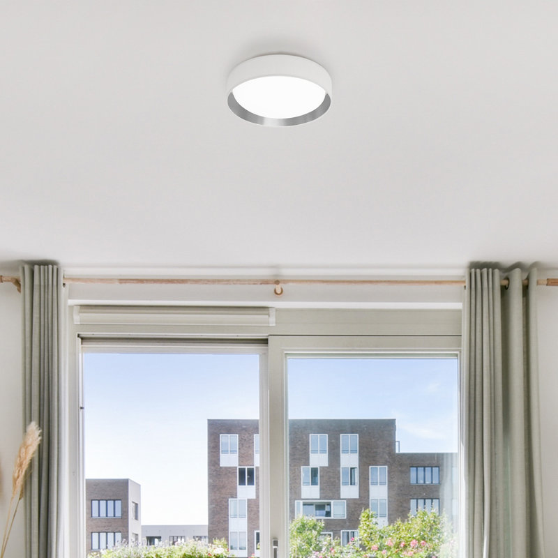 Terrence LED Flush Mount, 10.5cm H x 37cm W x 37cm D, White/Silver