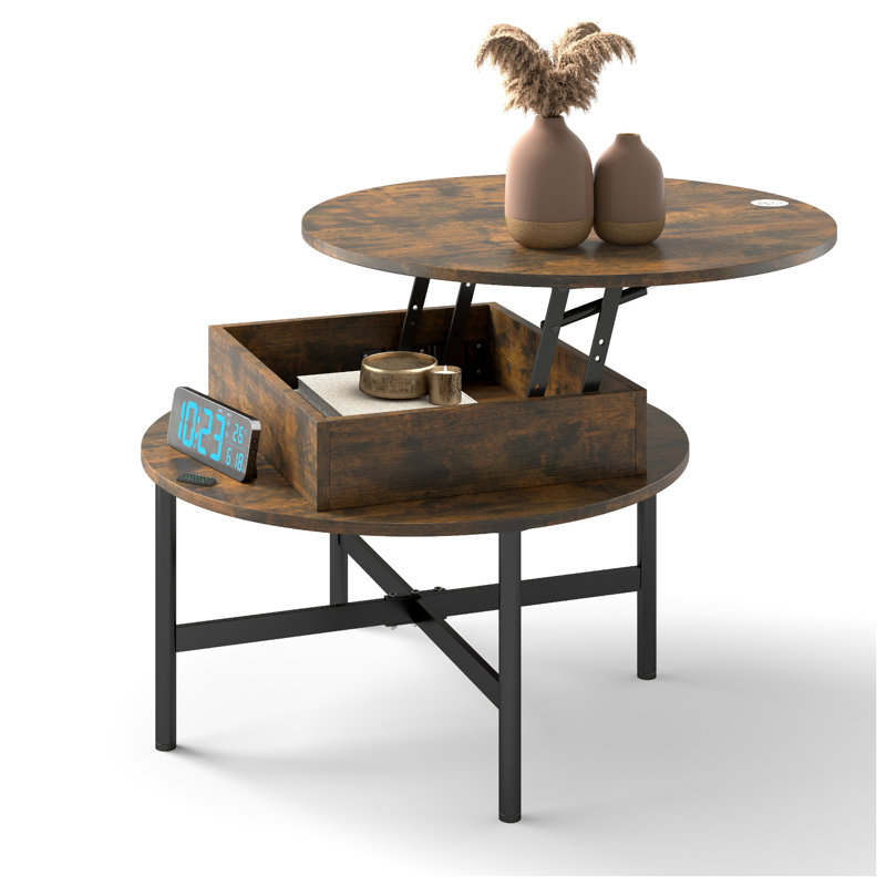 Table basse à plateau relevable avec rangement Giles pour le salon et le bureau personnel Giles, Brun