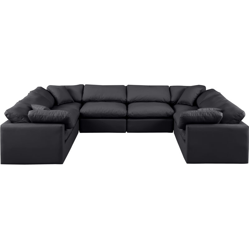Itala Upholstered U-Shaped Sectional Reversible, Black Vegan Leather