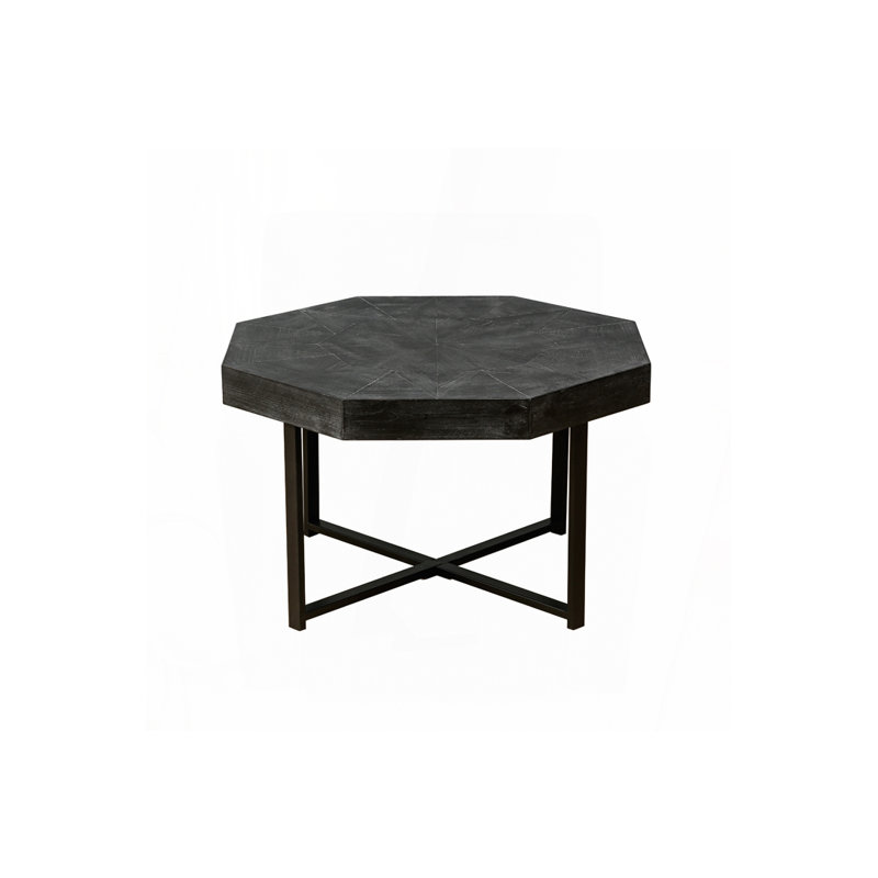 Table basse octogonale en bois avec patchwork de style rustique 30 pouces, Noir antique