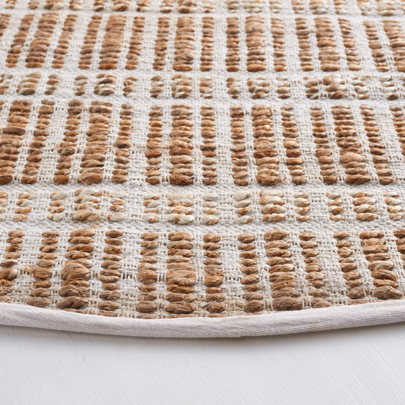 Tapis rayé ivoire / naturel Sonnier, Rond 7 pi