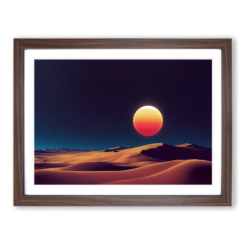 Pleasant Desert Sunset - Single Picture Frame Print, 46cm H x 64cm W x 2cm D, Walnut Framed
