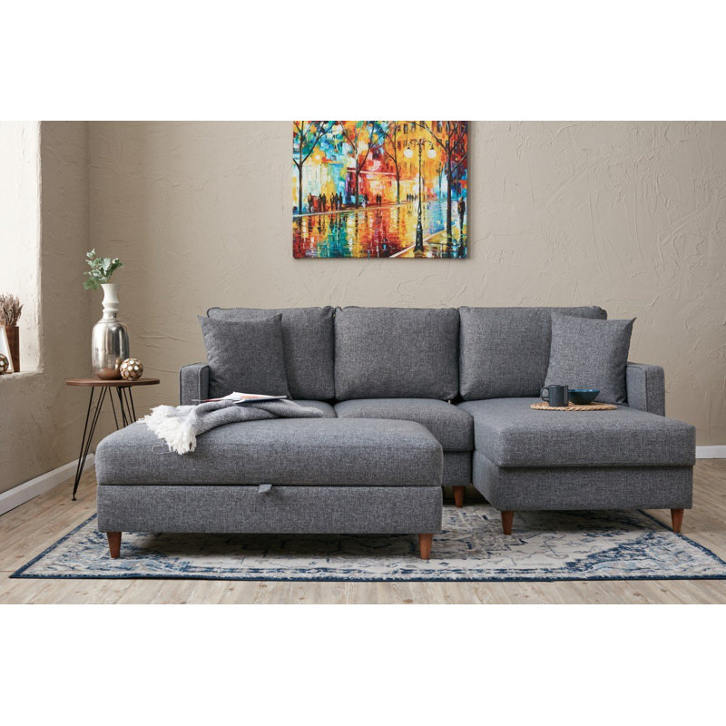 Canapé modulaire de 82,7 po Heylee, 100 % polyester gris, Orienté à droite