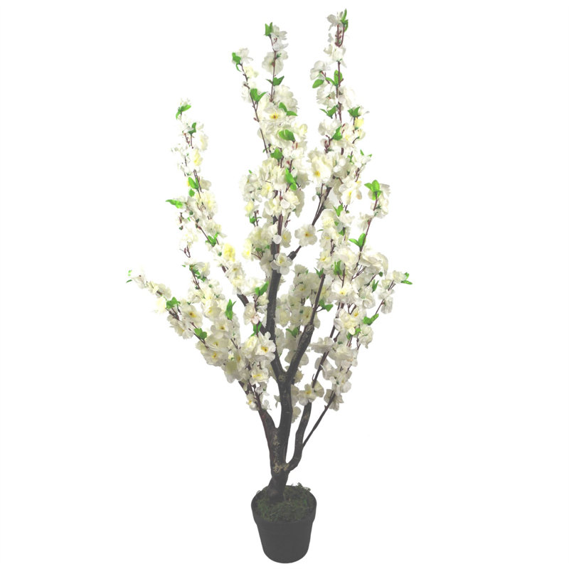 120cm Faux Flowering Tree in Pot Liner, White