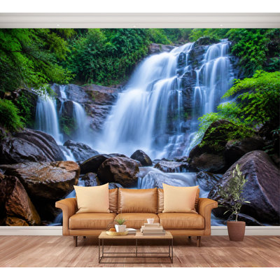 Wall Mural Peel and Stick Majestic Waterfall lush greenery Flowing Streams Surrounded Large Wallpaper Self-Adhesive Removable Contact Paper Wall Decor for Living Room Bedroom Nursery 100"H x 144"W