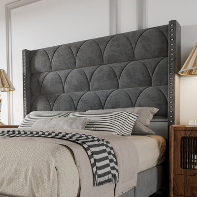 56" High Back Velvet Upholstered Wingback Headboard, Floor-standing For Adjustable Mattress Heights by East Urban Home