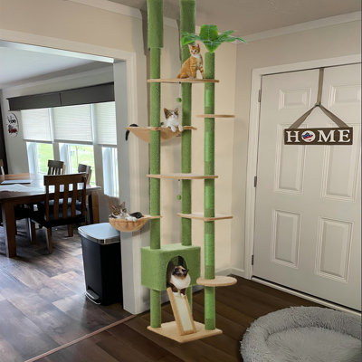 Cat Tree Floor to Ceiling, Adjustable Cat Tree Tower for Indoor Large Cats, 90.5'' - 100.4'' with Cat Condo, Hammock & Scratching Post,by Calion