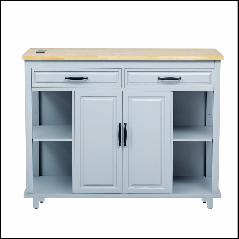 Îlot de cuisine extensible de 47 pouces avec rangement, station de recharge et conception mobile pour les cuisines modernes