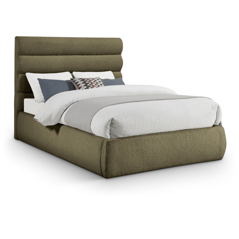 Lit en tissu Adam Boucle, Tissu bouclé olive, Double
