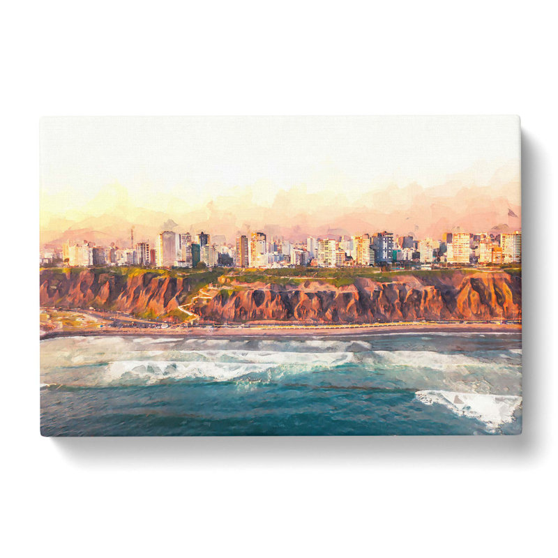 Lima Skyline In Peru In Abstract - Wrapped Canvas Print, 35cm H x 50cm W x 3cm D