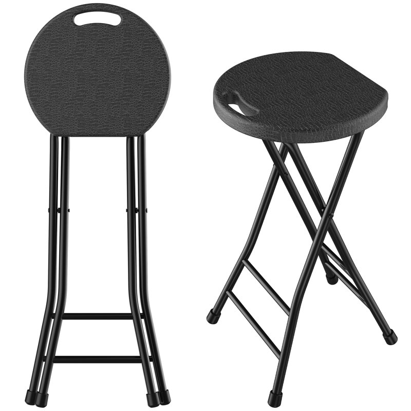 Ensemble de 2 tabourets de bar pliants avec barres transversales doubles, tabourets de comptoir en plastique portatifs pour la cuisine et les petits espaces