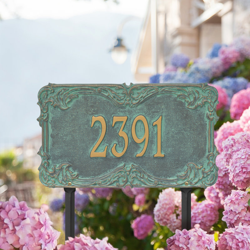 Signature Series 1-Line Lawn Address Sign, Verdigris, Bronze, Yes