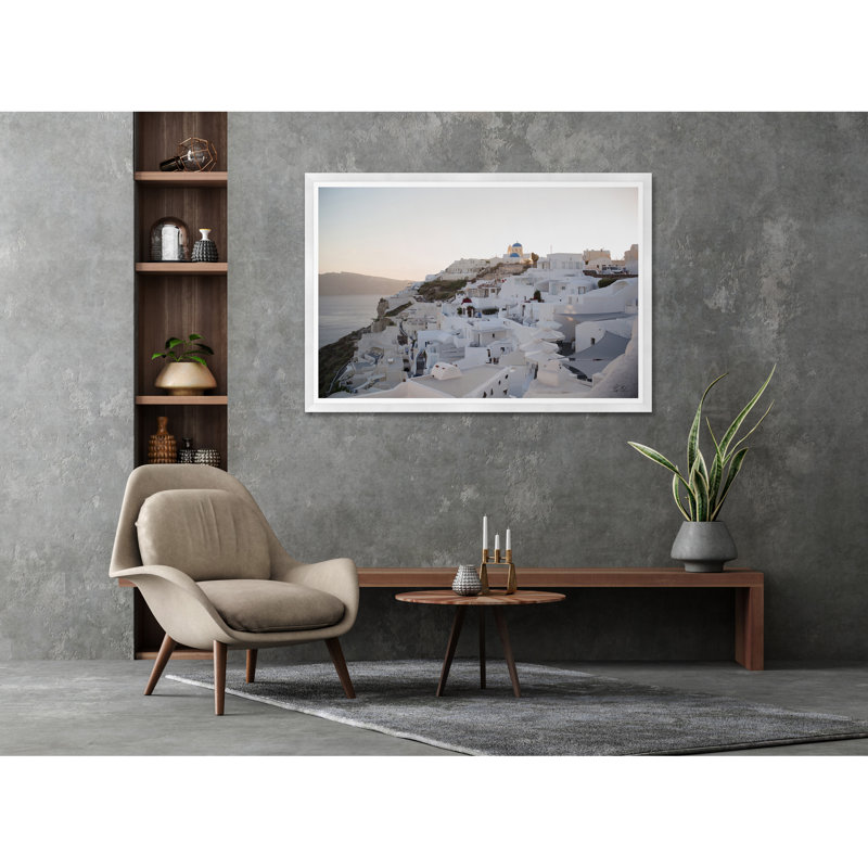 Oia Sunset Coastline IV, H 35,5 po x l 54,75 po x P 1,5 po, Cadre blanc