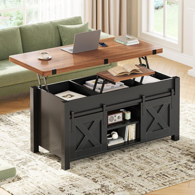 Lonan Coffee Table  Farmhouse Coffee Table with Storage and Hidden Compartment