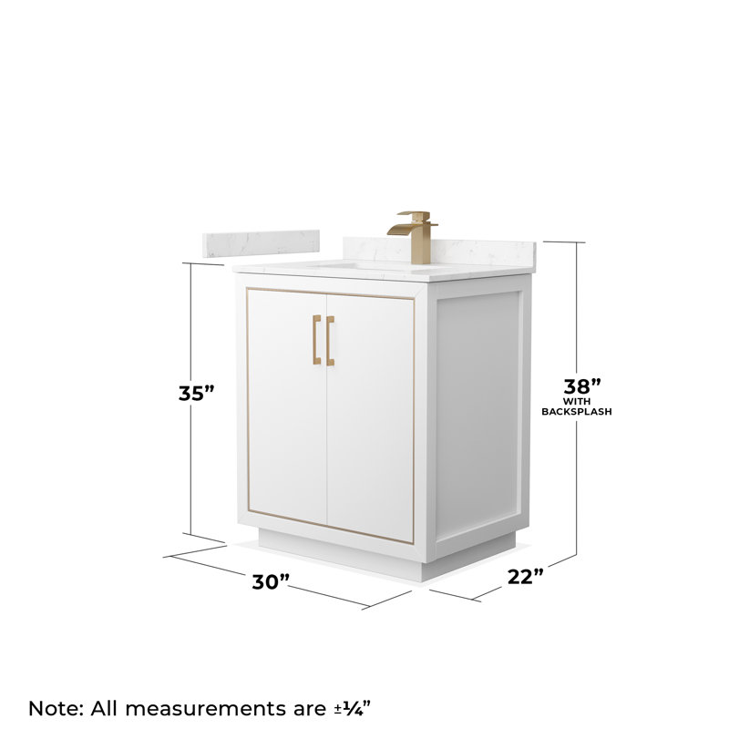 Icon 30" Single Bathroom Vanity Set with Mirror, Carrara, White, Satin Bronze