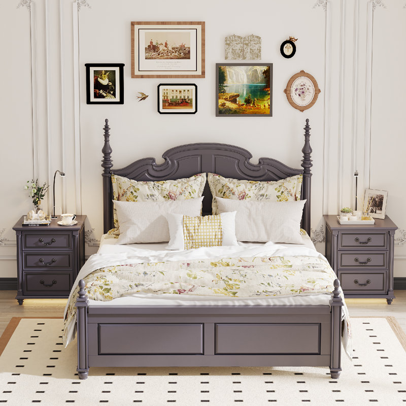 3 Drawer Bedside Table With Reading Light, Gray