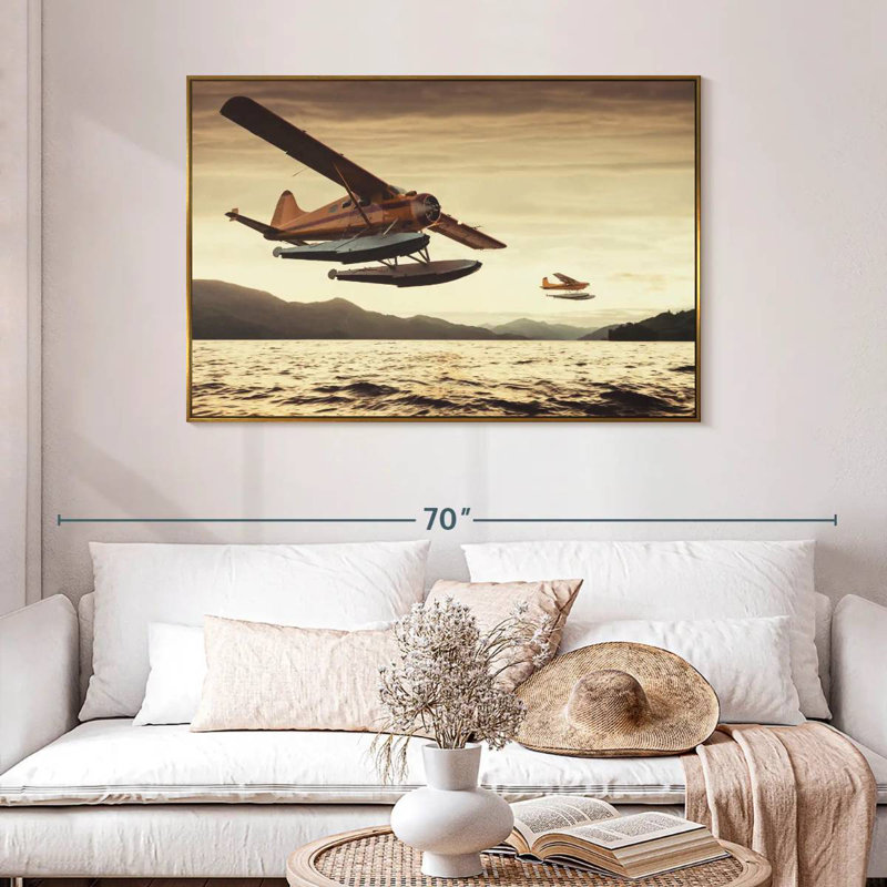 Float Planes, 46" X 31", Floating Frame Gold