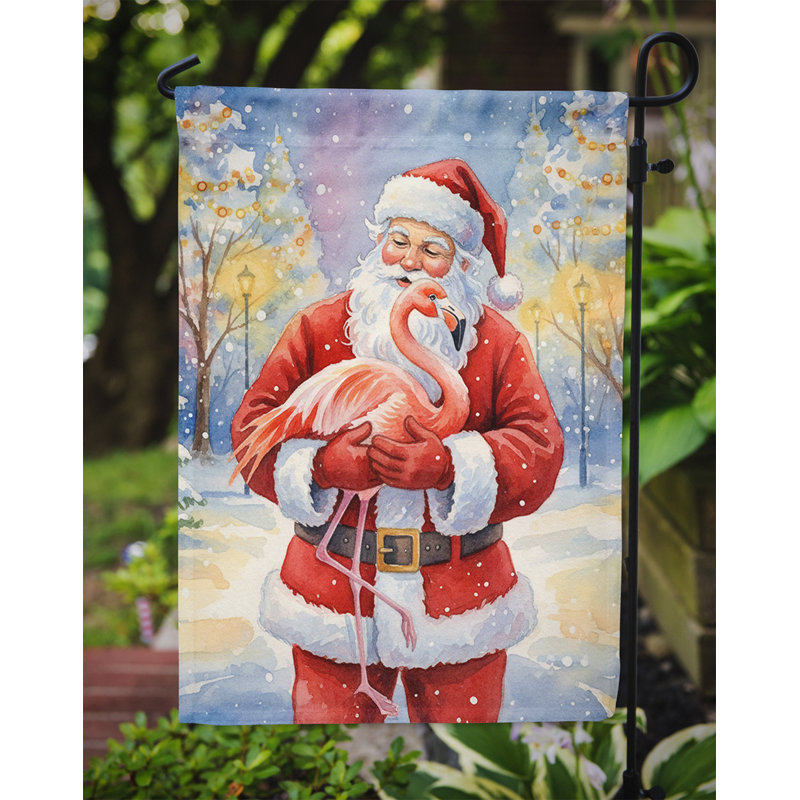 Flamant rose avec drapeau du père Noël, Taille du jardin, Flamant