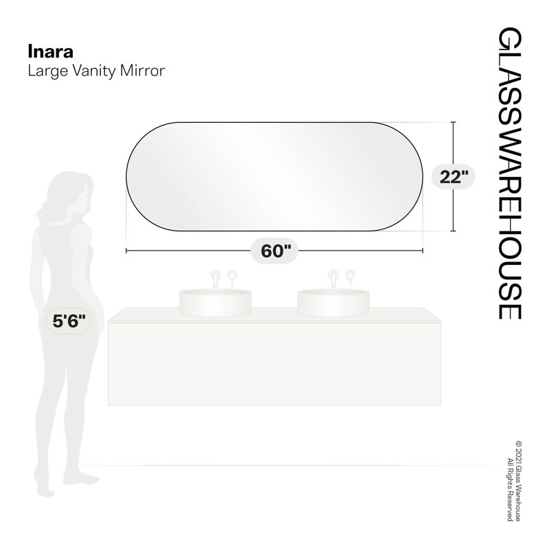 Modern & Contemporary Accent Bathroom / Vanity Dresser Mirror, 60" x 22", Satin Brass