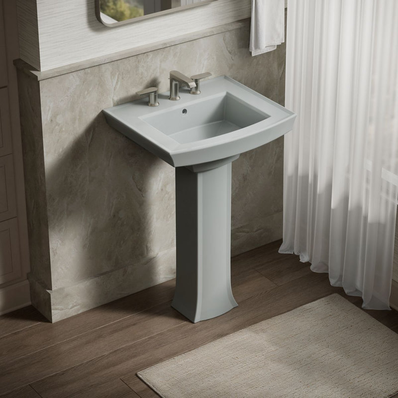 Archer 24" Rectangular Pedestal Bathroom Sink with Widespread Faucet Holes, 8" Centers, Ice Gray
