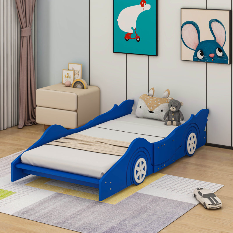 Twin Size Race Car-Shaped Platform Bed, Blue