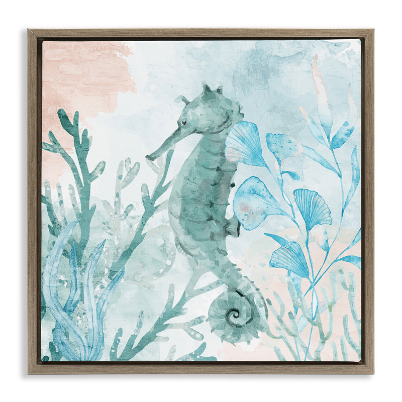 Cadre flottant Seahorse Sea Swim, conception de Kim Allen, H 25 po x l 25 po, Montalcino orme flottant encadré