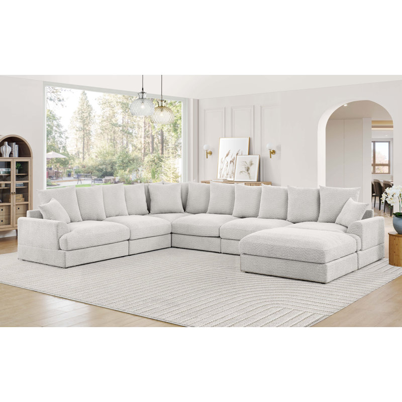 Canapé modulaire Arden Cloud, H 26 po x l 156 po x P 120 po, Microfibre/microsuède beige