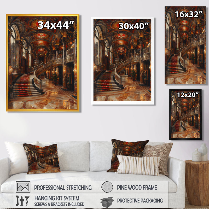Décoration murale rouge or rouge Grand Gala Opéra II - Opéra, Toile argentée avec cadre flottant, H 16 po x l 32 po x P 1 po