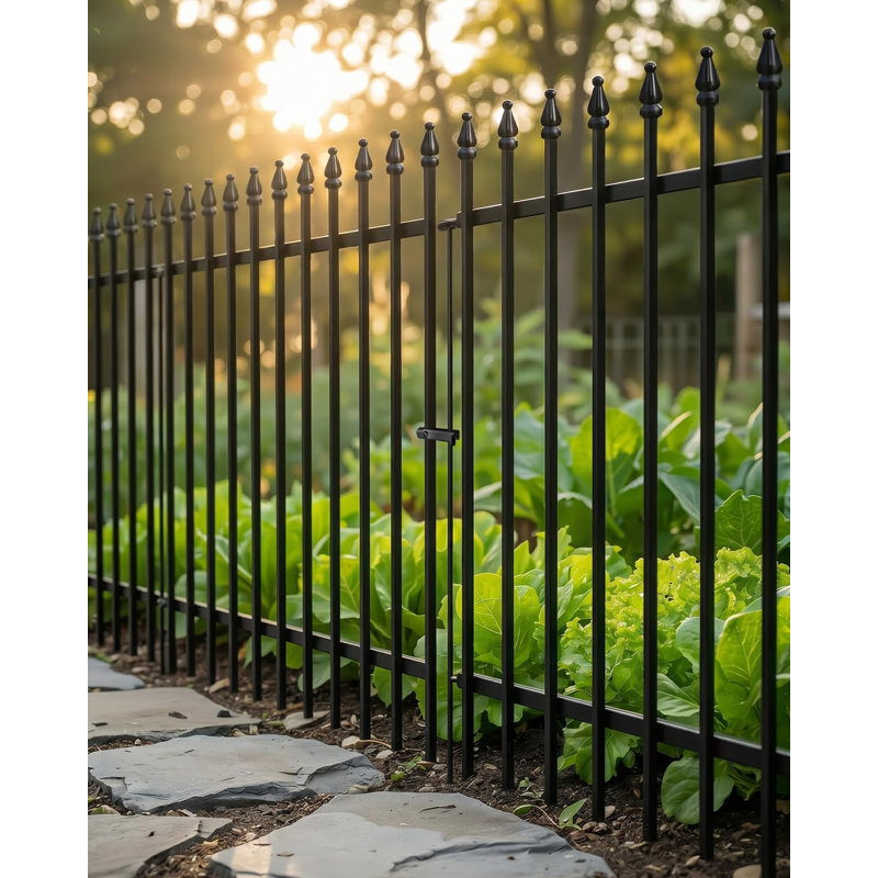 Decorative Metal Garden Fence Panels Set, Gothic Design, No-Dig Border, Black, 106cm H x 76cm W, 4 Panels + 1 Gate
