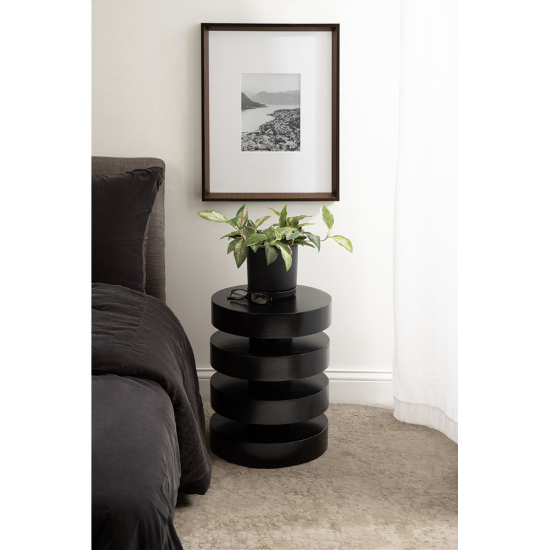 Stacked Solid Wood End Table, Black