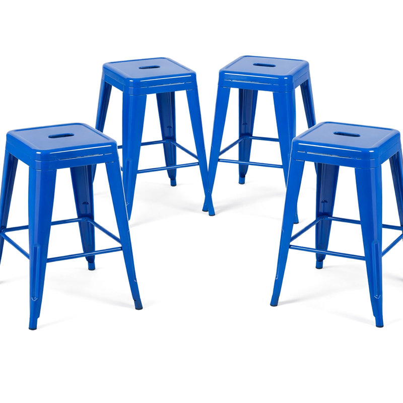 Tabourets de bar en métal sans dossier, ensemble de 4, bleus, hauteur comptoir 61 cm, finition rouille - Design gain de place, 4 tabourets bleus, gain de place, pour salle à manger