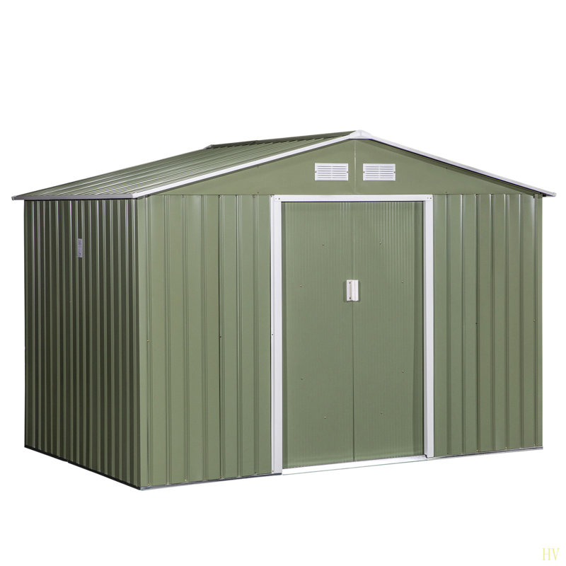 Remise de rangement extérieure 9 pi x 6 pi, maisonnette de jardin avec fondation, 4 évents et 2 portes coulissantes faciles pour la cour, le patio, le garage, la pelouse