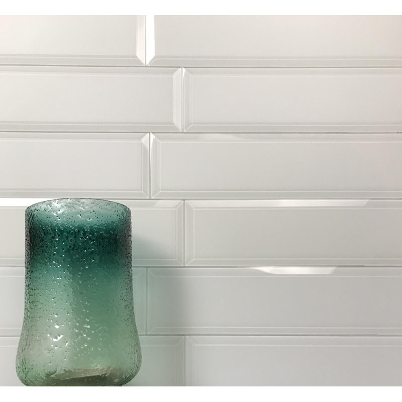 Frosted Elegance 3 in. x 12 in. Diamond Grade Glass Beveled Peel and Stick Subway Wall Tile