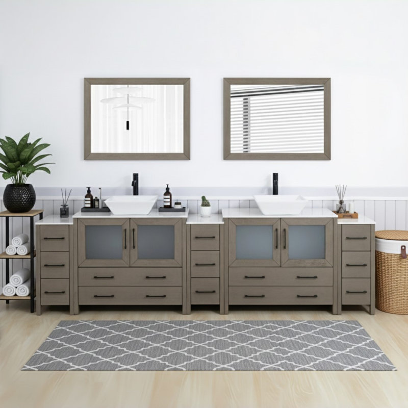  108" Double Bathroom Vanity Set with Mirror, Dark Gray