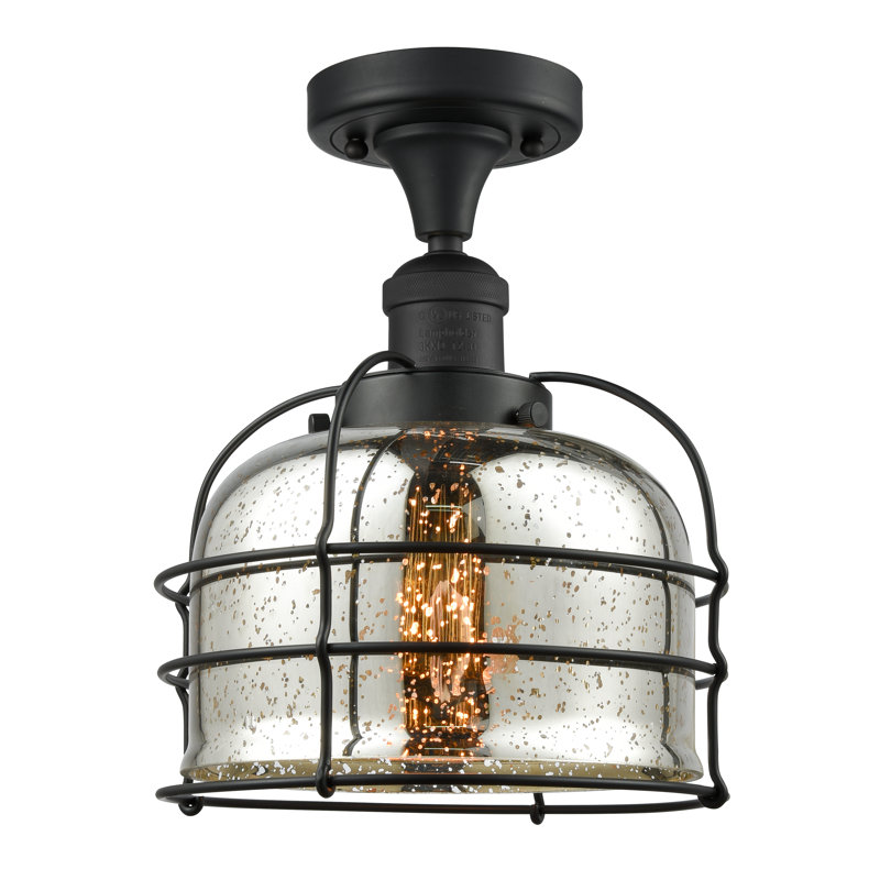 Trevon Glass Semi Flush Mount, No Bulb Included, Plated Smoke, Matte Black