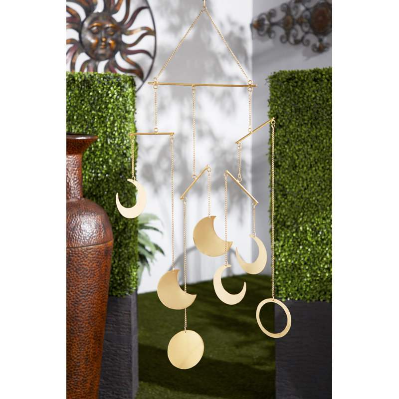 Gold Metal Celestial Moon Phase Wind Chime Set