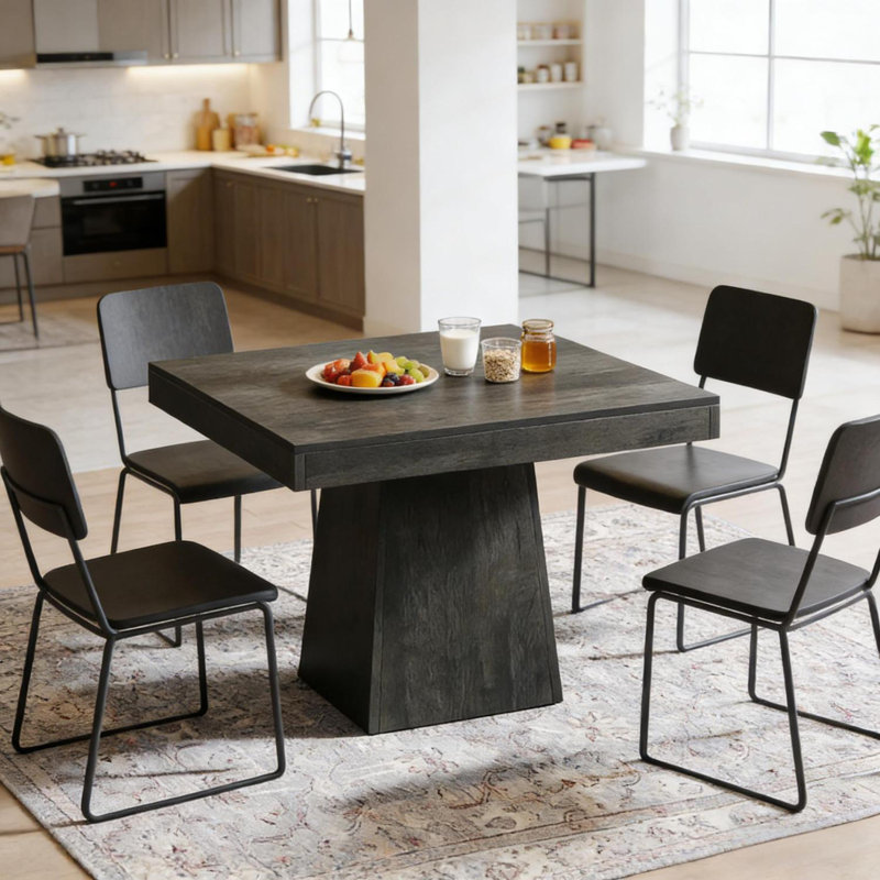 Chating Table,Kitchen Table,Square Dining Table,Small Conference Table, Dark Gray