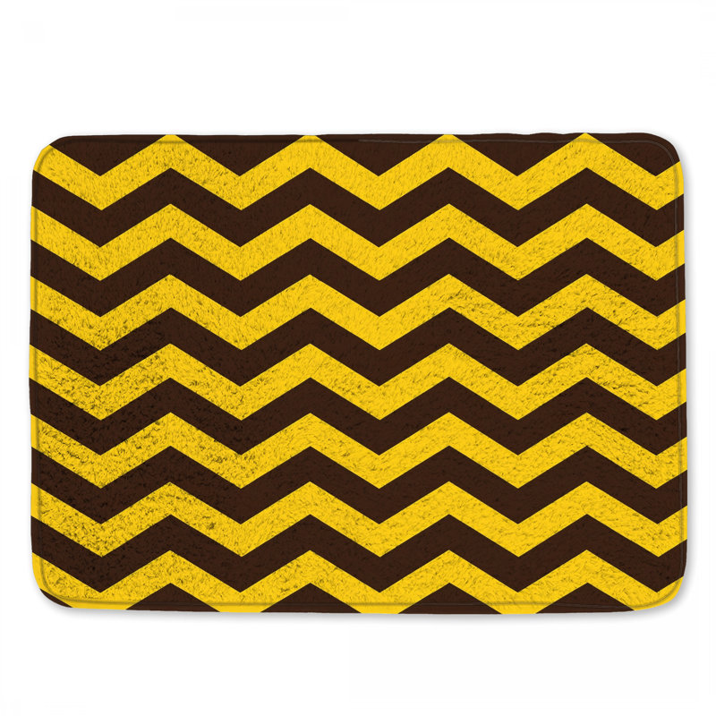 Tapis de bain brun, jaune et zigzag, 34in W x 21in L