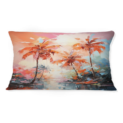 Orange Pink Palm Trees Abstract II - Palms & Palm Trees Printed Throw Pillow