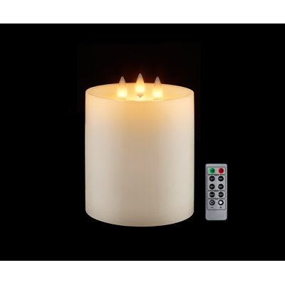CozierGlow 3-Wick Real Wax Flameless Pillar Candle, 360° All-Angle 3D Moving Flame, Battery Operated with Remote & 2/4/6/8H Timer, Ivory 5.6''W × 6''H, Single Pack