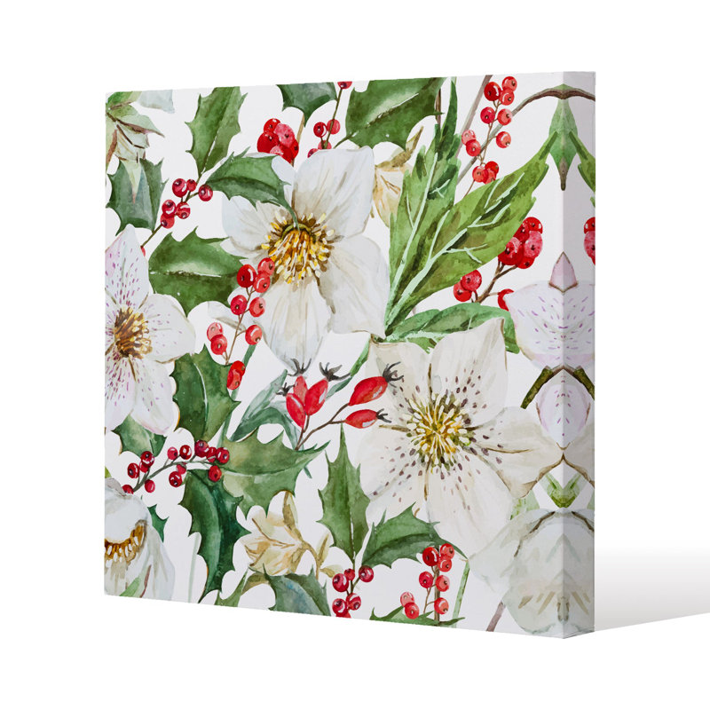 Watercolour Christmas pattern Slim Style Canvas Print, 15mm Slim Real wood., 50 cm H x 50 cm W